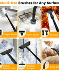 Multi-use brushes for Upgraded Handheld Steam Cleaner 1.9Qt, including copper, nylon, fabric steam tool, and window scraper.