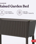 Splendor 31.7 Gallon Raised Garden Bed With Self Watering Planter Box And Drainage Plug, brown, weather resistant, close-up view