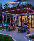 Outdoor 200 LED Solar Rope Lights, 66ft IP65 Waterproof Trampoline and Garden Decor illuminating a backyard patio at night
