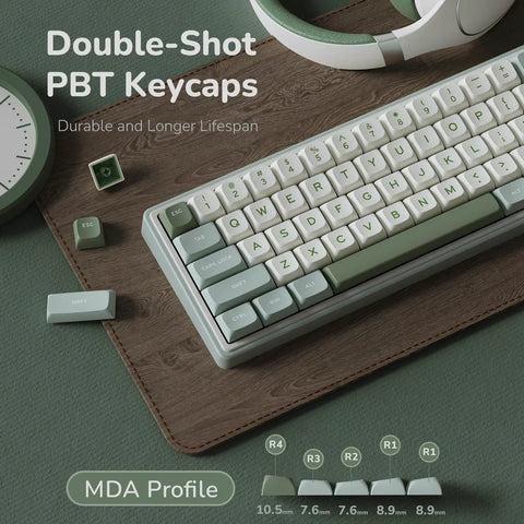 Gasket Mount 60 Percent Wired Mechanical Keyboard Hits Different With Hot Swap Linear Switches Smooth Pbt Keycaps And Rgb Backlight And Programmable Knob For Your Desk showcasing double-shot PBT keycaps in green and white.