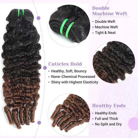 Ombre Burmese Curly Hair Bundles 20 Inch Two Pack T1B/2/30 Chestnut Brown Ombre 100 Percent Real Human Hair Unprocessed For Quick Weave
