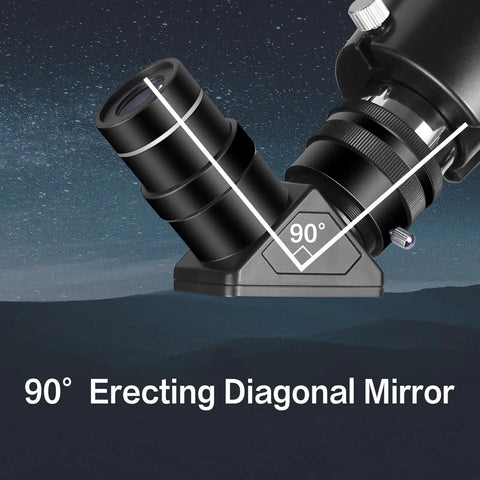Close-up of 90° erecting diagonal mirror on 80mm Aperture 900mm Focal Length Refractor Telescope For Grown Ups And Newbies Portable Travel Scope