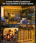 Outdoor 60 LED Globe String Lights Solar Powered 36 Ft with 8 Lighting Modes Waterproof illuminating patio and garden.