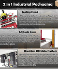 Auto Carton Sealing And Strapping Machine 2-In-1 Industrial Box Packaging Tapper With Polypropylene Strap Winder Adjustable 120-500 Mm Width showing sealing head and altitude scale.