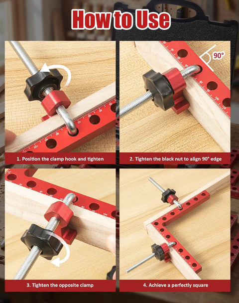 Step-by-step guide on using 8Pack Corner Clamps For Woodworking 90 Degree Right Angle Squares In 5.5 X 4 And 2.5 X 4 Sizes
