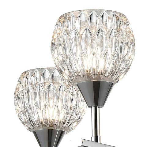 Close-up of dazzling deep-ridged crystal shades on Five-Light Glass Crystal Chandelier In Polished Chrome 24 Inch Wide Hardwired Ceiling Mount Fixture