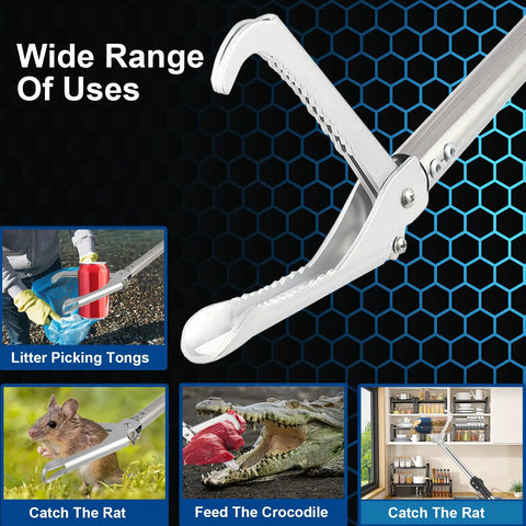 69 Inch Snake Grabber Reacher Tool With Wide Jaw, Heavy Duty Stainless Steel Snakes Catcher Tongs, Long Reach Reptile Catcher With Sponge Wrapped Handle, Rust Resistant, Ultra Durable Blue Finish