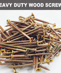 Beefy Heavy Duty Self Tapping Wood Screws 3 Inch Size 10 Flat Head Phillips 100 Piece Kit Galvanized Carbon Steel Brass Finish Deck And Wood Panel Screws For Quick Durable Woodwork, pile of gold screws