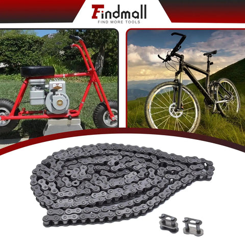 40 Roller Chain, 10 Feet, With Two Connecting Links, built to last for go karts and mini bikes, displayed with outdoor bikes