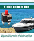 Heavy Duty Push Button Circuit Breaker Replacement Compatible With Mercury Mercruiser Volvo Penta Quicksilver Sierra Marine Applications Straight Fix Works Like A Champ 88-11178A01 mounted on boat with ocean background