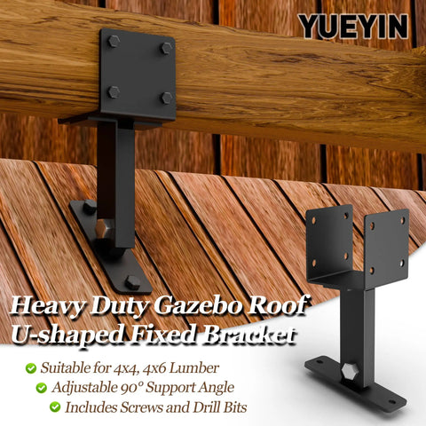 Beefy Gazebo Roof Riser Brackets Kit With Adjustable 90 Degree Supports For 4x4 And 4x6 Lumber, Wind And Snow Resistant, Includes Screws And Drill Bits, Black 3 Pack