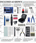 All In One 124 Piece 3D Printer Tool Kit With Carry Case For Finishing Cleaning Nozzles Trimming And Sanding shown in layout
