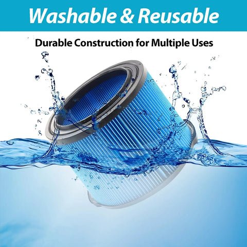 2 Pack VF3500 Replacement Filters For Wet Dry Vacuums, 3-Layer Fine Dust Filter, washable filter submerged in water