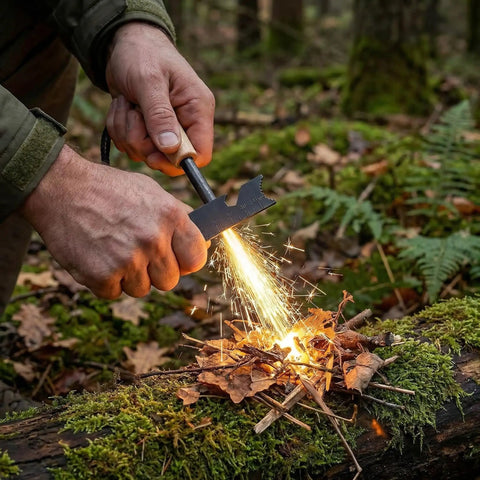 Using Go To Fire Starter Kit For Hiking And Camping With Magnesium Rod Ferro Rod And Steel Striker in forest