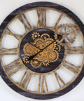 36 Inch Oversized Wall Clock With Real Moving Gears Vintage Industrial Decor Rustic Farmhouse Accent Piece Black Wood Bronze Finish close-up