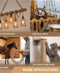 Heavy Duty Half Inch Jute Rope 25 Feet For DIY Cat Scratching Posts Hammocks Nautical Decor And Home Projects Tight Four Strand Twist Strong 880 Lb Working Load shown in various applications including nautical, cat scratching, and lamp decor.