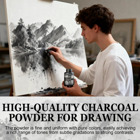 Artist using Charcoal Powder for Drawing Graphite Powder Charcoal Drawing Supplies High Purity and Fine Texture Strong Adhesion
