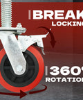 Tough As Nails 6 Inch Scaffolding Caster Wheels With Reliable Brake And Easy Adjustable Leveling Jacks 12 Inch Galvanized Screw Non Marking Rubber Tires 4 Pack with locking brake and 360-degree rotation.