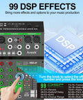 99 DSP effects panel on 4 Channel DJ Mixer With USB Bluetooth And Computer Playback, Pro Grade Audio Mixer Soundboard