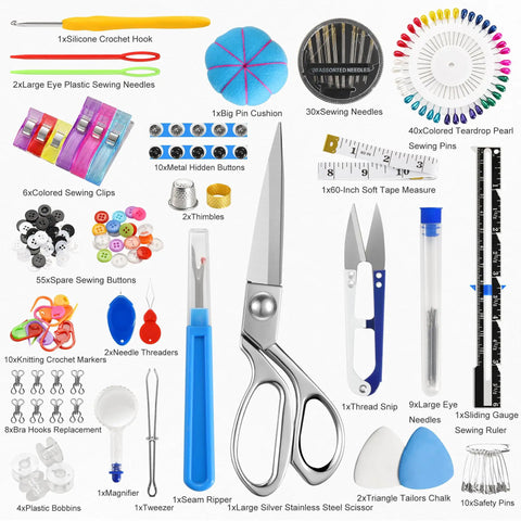 All-In-One Portable Sewing Kit For Adults With Ultra Sharp Fabric Scissors 242 Pcs Newly Upgraded Travel Sewing Set Heavy-Duty Needle And Thread Kit For Beginners Home Craft And Travel Repairs, 242-piece sewing tools