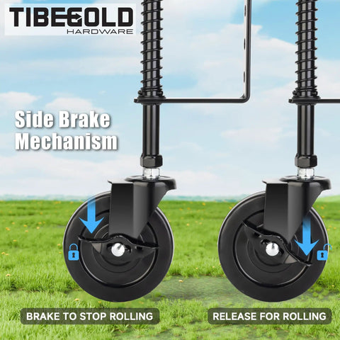 4 Inch Spring Loaded Gate Caster Wheel With Side Brake Heavy Duty Gate Wheel For Outdoor Fence displayed on grass