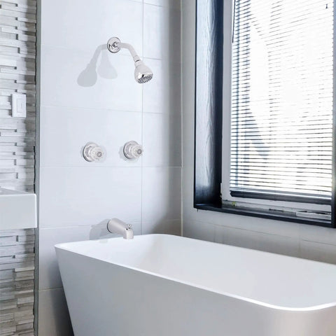 Polished Chrome Acrylic Tub And Shower Faucet Trim Kit With Two Handles For An Easy Bath Upgrade, modern bathroom view