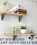 Badass Octopus Cast Iron Shelf Brackets 2 Pack, 5.18 Inch decorative L brackets supporting wooden floating shelves.