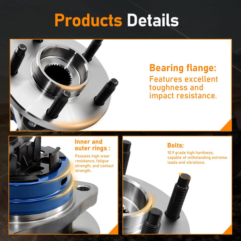Front Wheel Hub Bearing Assembly 513214 5 Lug 2 Pack With ABS details showing bearing flange, bolts, and rings