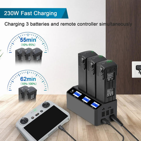 230W LCD Multifunction Battery Charger for DJI Mavic 3, charging three batteries and remote simultaneously