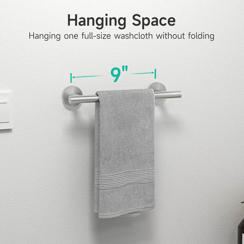 Brushed Nickel Hand Towel Bar For Bathroom Wall Mounted 9 Inch Towel Rack SUS304 Stainless Steel with towel hanging