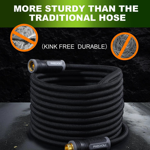 Relxitl 50ft black garden hose, flexible non-expanding with 10-function sprayer, leak-proof and pressure-resistant.