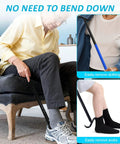 Senior Daily Living Assist Kit No Bending Sock Aid in use by elderly person for putting on shoes independently