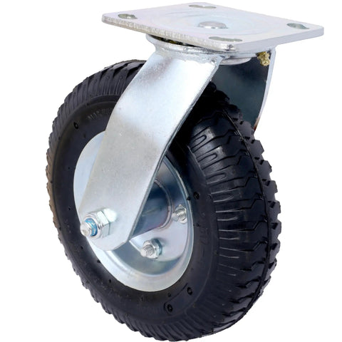 Two Pack 8-Inch Pneumatic Caster Wheels With Swivel Plate For Smooth Indoor Outdoor Use, Beefed-Up Steel Hub Ball Bearings