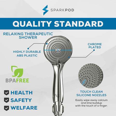 High Pressure 3 Function Handheld Shower Head With Five Foot Hose And Bracket, 3.75 Inch Wide Rain Shower highlighted features