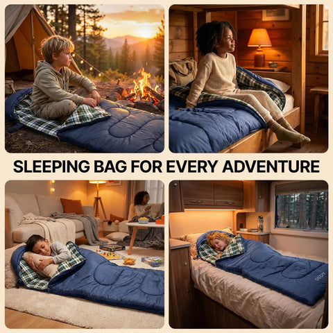 Kids Sleeping Bag For Sleepovers And Camping 3 Season Warm And Cool Lightweight And Washable With Skin Friendly Cotton Lining