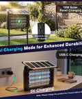 Outdoor Bug Zapper Powered By Solar And USB, 4000V Grid, 15W UV LED Fly Light showing dual charging modes