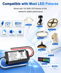 Heavy-Duty 12V LED Driver 60W Power Supply For LED Strip Lights, UL FCC Listed Class 2 Triac ELV MLV Dimming, 120V AC To 12V DC Transformer, Fully Compatible With Lutron And Leviton Dimmers, shown with wiring