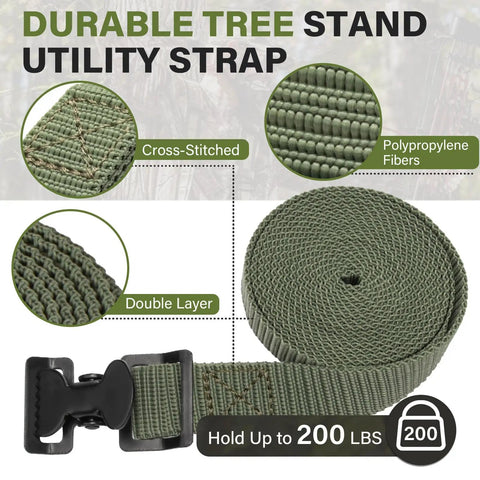 Beefy Tree Stand Straps For Climbing Stands Hang On Stabilizer Straps With Buckle, Green Double-Layer, Supports Up To 200 lbs