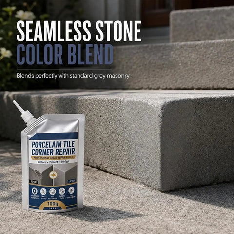 Nails Your Tile Repair Game Waterproof Stone Corner Filler Gray Crack Compound Bathroom Counter Edges Seals Cracks Chips Durable Masonry Patch Easy Apply 1 Piece on stone surface.