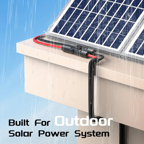 10 AWG 30 Ft Solar Panel Extension Cable Built To Last With Flame Retardant Protective Sleeving in outdoor setup