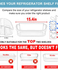 Installation guide for Two Pack Upgraded 240356402 Refrigerator Door Bin Replacement, highlighting correct and incorrect sizes.