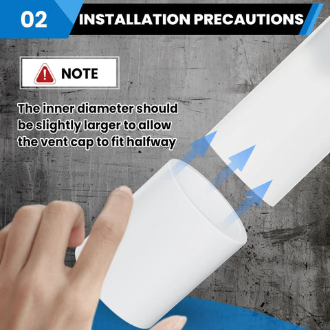 Installation precautions for 1-1/4 Inch PVC Two Way Socket To Socket Coupling Adapters, illustrating pipe fitting guidance.