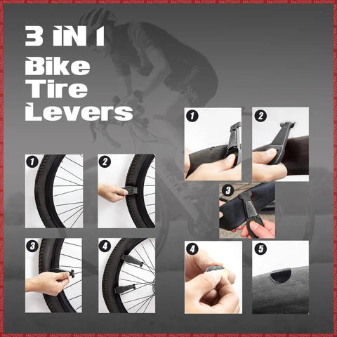 Beginner Friendly Ride Ready Bike Tool Kit With Frame Bag 120 Psi Mini Pump 17 In 1 Multitool 3 In 1 Tire Levers use instructions