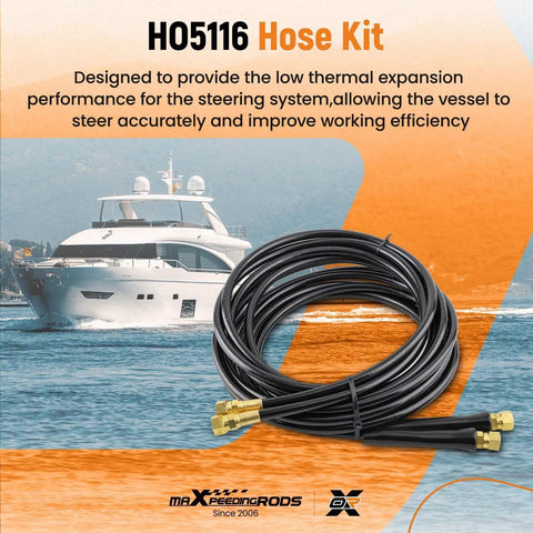 Two 16 Ft Outboard Hydraulic Steering Hose Kit HO5116 For SeaStar Teleflex Systems With Pre Attached Fittings on boat backdrop