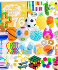 76 Pack Sensory Fidget Toys Set For Stress Relief And Anti Anxiety featuring mochi squishies, magic rainbow ball, flippy chain, and more