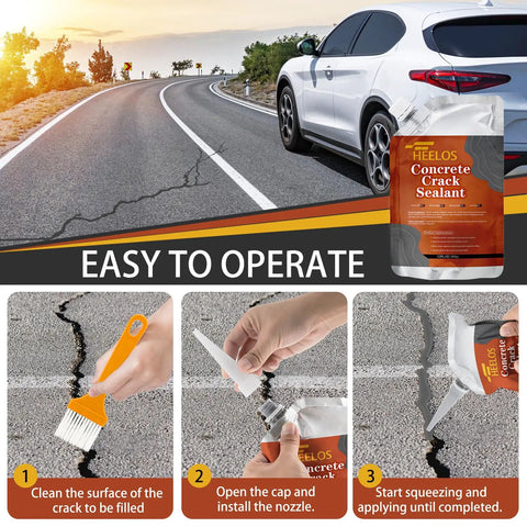 Six Pack Self Leveling Concrete Crack Filler And Sealant In Grey High Elasticity Waterproof Cement Repair For Driveways Patios And Sidewalks Plug The Gaps And Keep Your Concrete Built To Take A Beating, application steps shown.
