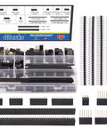 DIY Ready 190 Pcs 2.54mm Pin Header Kit with long and short needle headers, organized in a clear box with separated compartments.