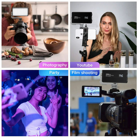 Pro-Grade Pocket RGB LED Video Light With 7200mAh Battery used for photography, YouTube, parties, and film shooting.