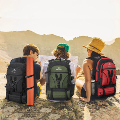 Three travelers with Expandable Hiking Backpack 40L To 50L For Men And Women Flight Approved Carry On Ready Travel Daypack
