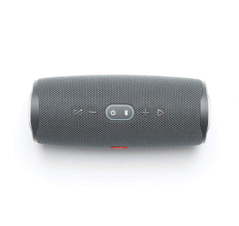 Gray Go Anywhere Waterproof Portable Bluetooth Speaker With 20 Hour Battery Life USB Fast Charging IPX7 Rugged shown from above.
